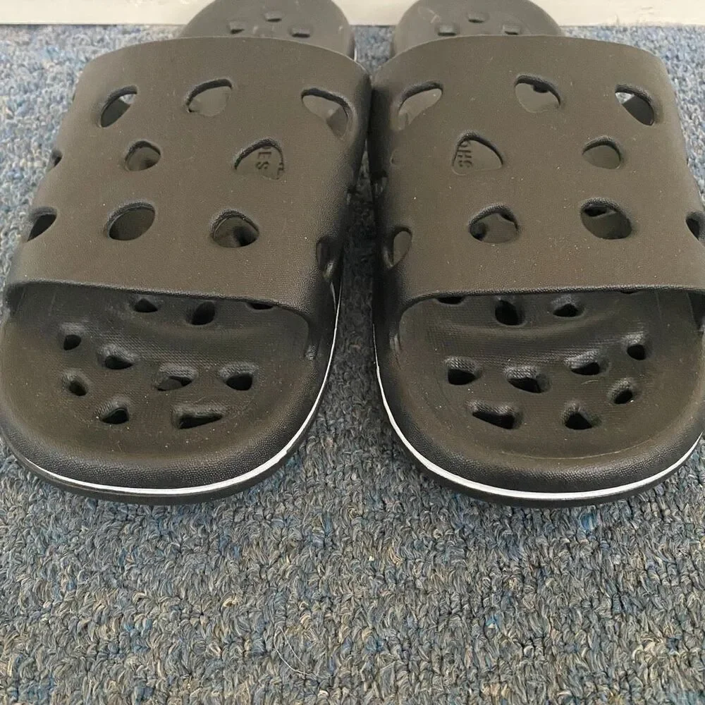 Enjoyall shoes men 12 slip on sandals w/hollow cut out holes black & white